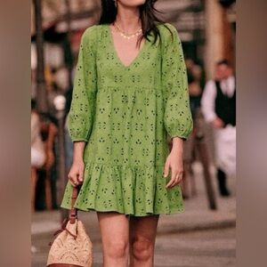 Sézane Vanessa Dress Elegant Green Eyelet Dress Size 38 (M)